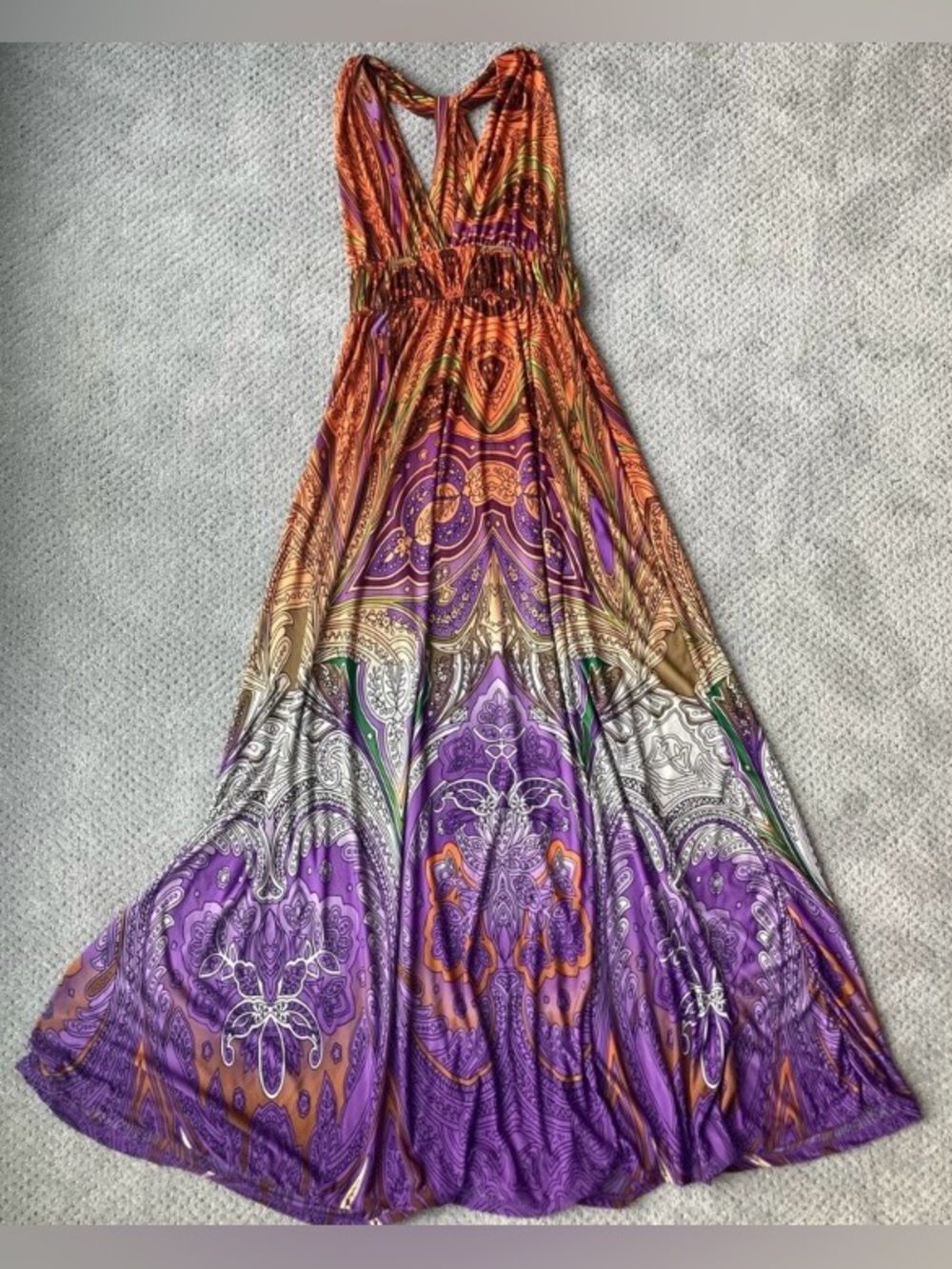 Steve Madden Purple and Orange Paisley Maxi Dress Bold Bright Elegant